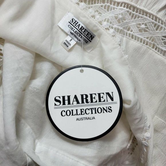 Shareen Collections Womens 8 White Gauze Knit Cutout Tie Strap Button Dress - Picture 9 of 11